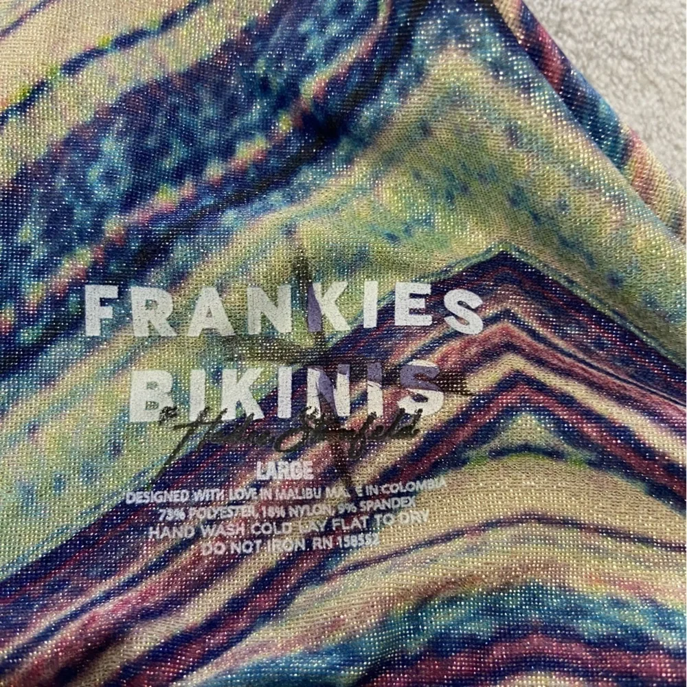 Frankie's Bikinis Multicolor Striped Halter Bikini Top